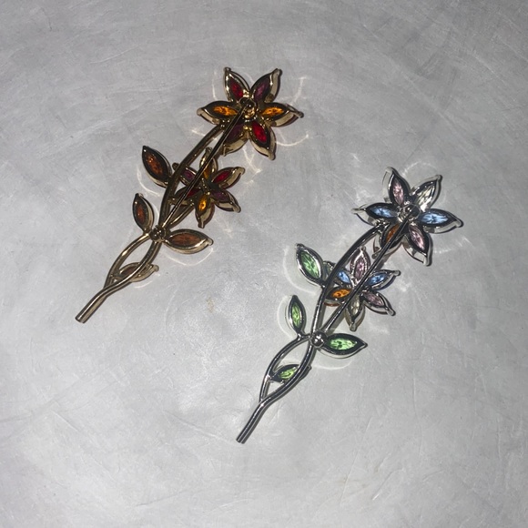 CHARTER CLUB 2p Floral Twig Brooch Pin Set Gold & Silver Tone $50 NWOT - Picture 3 of 5